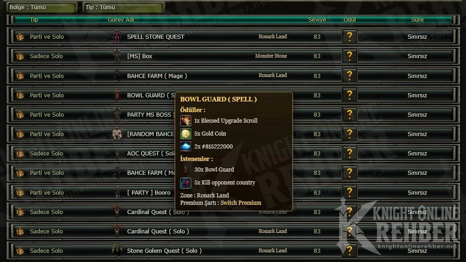 Spell Stone Quest ve [MS] Box görevlerini gösteren oyun içi görev listesi