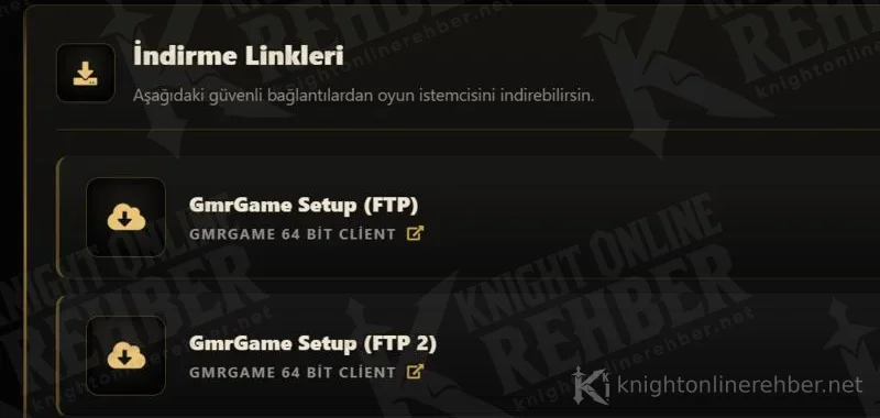 GMRGame resmî indirme sayfası: İndirme Linkleri altında iki FTP bağlantısı ve 64 bit client